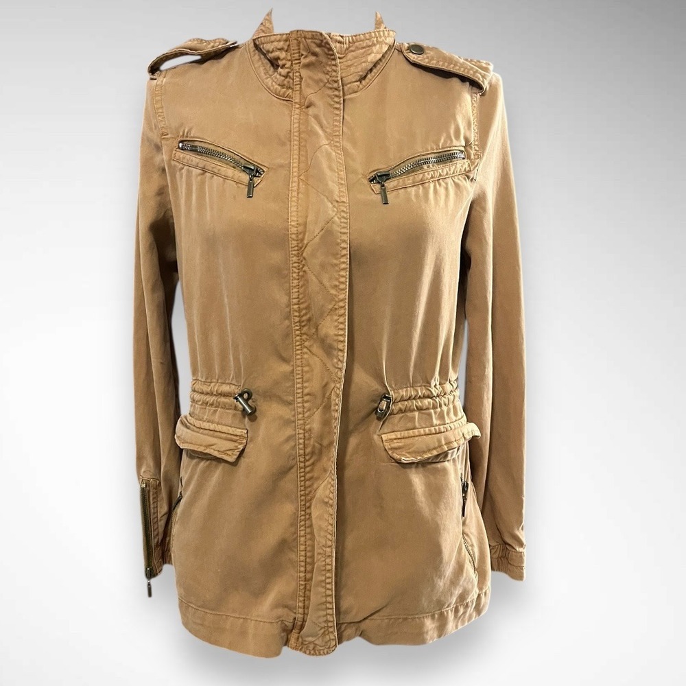 TRIXXI Women's Tan Soft Lightweight Cargo Utility Jacket Medium | EUC